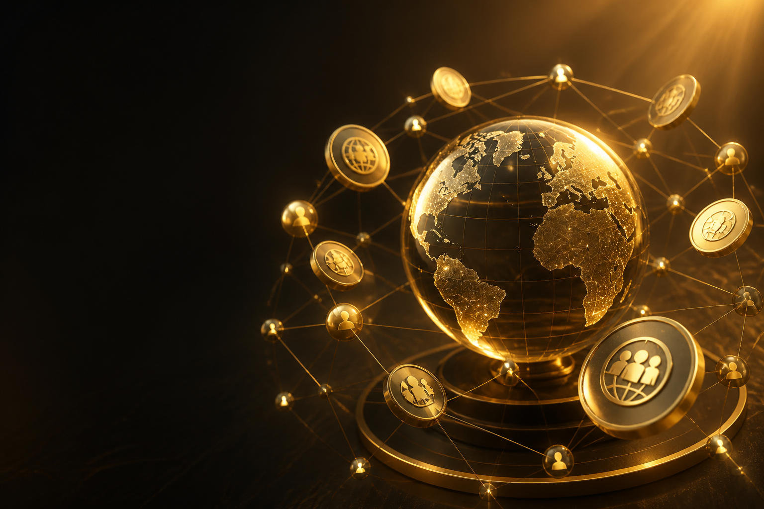 Golden connected globe representing a global community